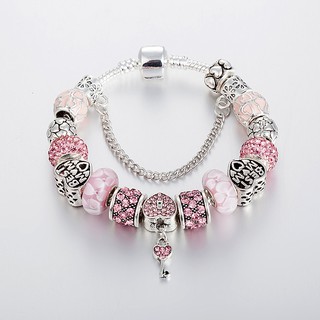 สร้อยข้อมือแฟชั่น : Pink Pandora Bracelet