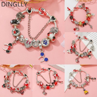 Dinglly สีแดง แก้ว ลูกปัด การ์ตูนสัตว์ สร้อยข้อมือ เสน่ห์ สําหรับผู้หญิง ของแท้ นางฟ้า นิทาน เจ้าหญิง ลูกปัด สร้อยข้อมือ เครื่องประดับ