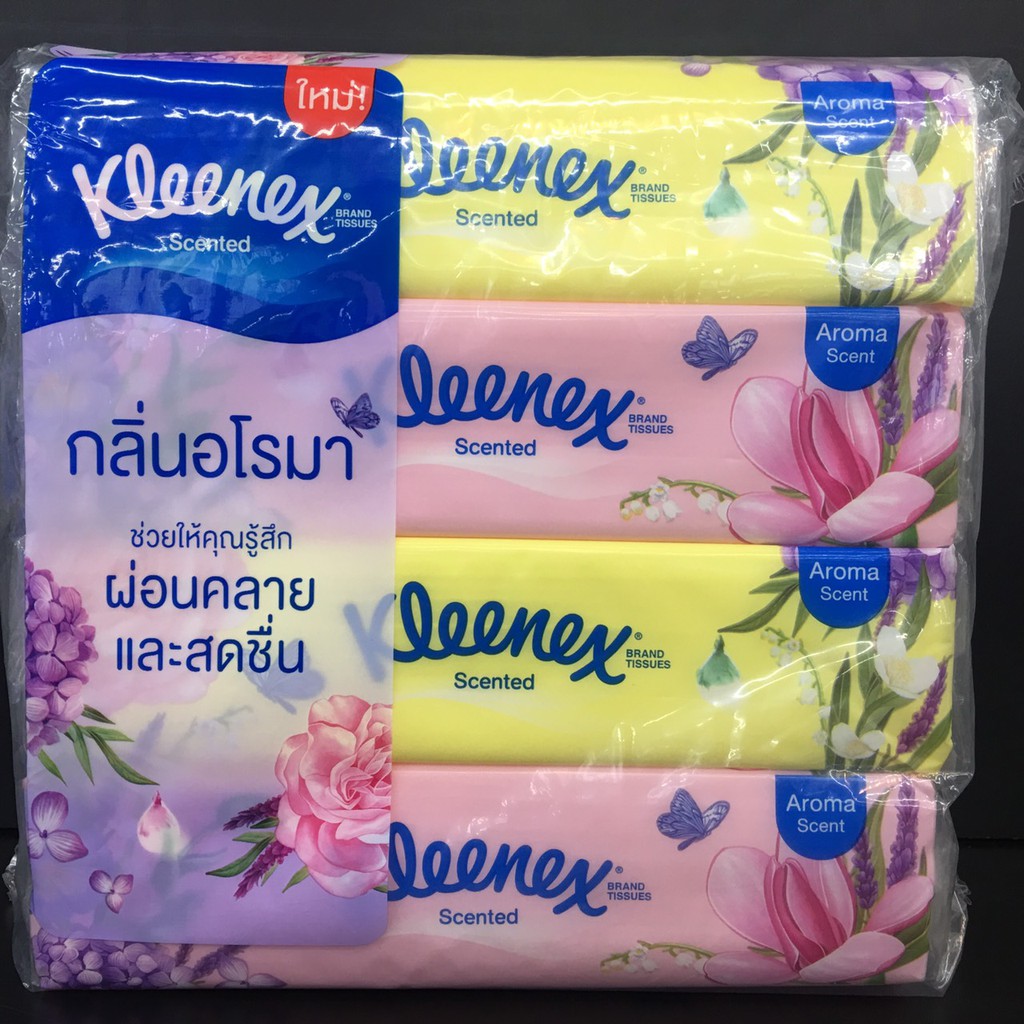 new-kleenex-scented-แพ็ก-4-ห่อ-ใหม่-คลีเน็กซ์-เซนส์-กระดาษเช็ดหน้า-กลิ่นอโรมา-หนา-2-ชั้น