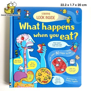 (ใช้โค้ดรับcoinคืน10%ได้) พร้อมส่ง หนังสือบอร์ดบุ๊ค Usborne Look Inside What Happens When You Eat หนังสือภาษาอังกฤษ by GreatEnglishBooks