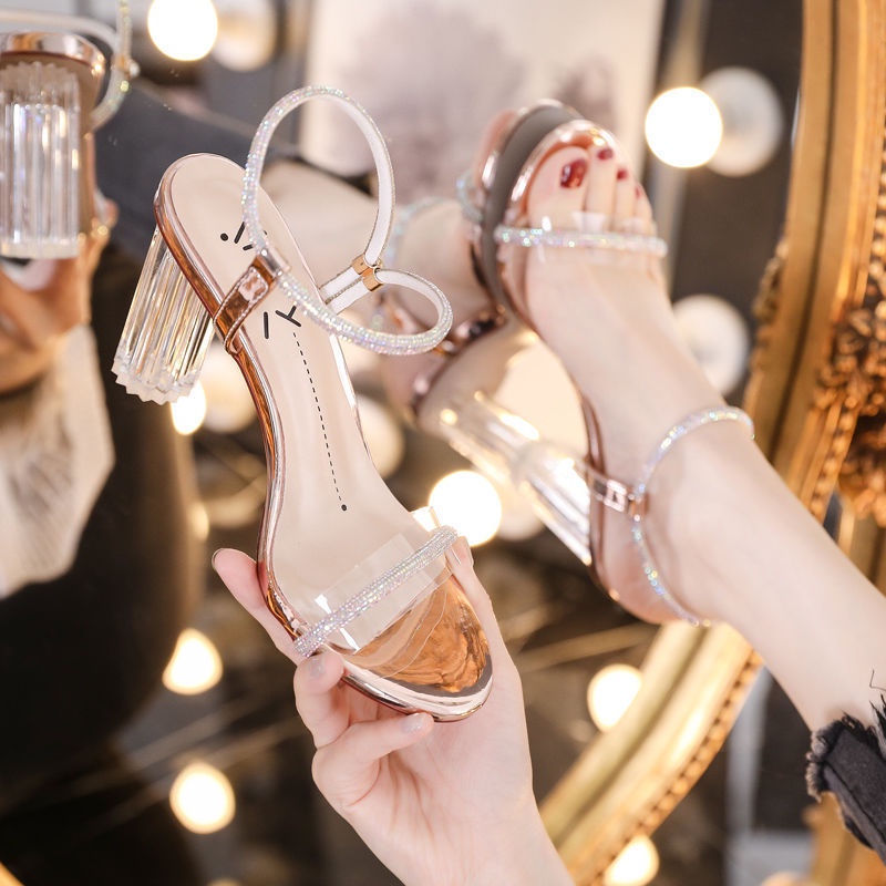 ภาพสินค้ารองเท้าแตะส้นสูงผู้หญิง การออกแบบคริสตัลใส สวมใส่สบายไม่ถูเท้า สไตล์เกาหลี จากร้าน g1wacibnqu บน Shopee ภาพที่ 5