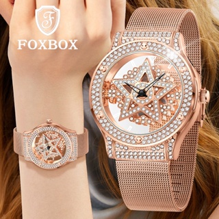 Foxbox นาฬิกาข้อมือควอตซ์แฟชั่น สายแสตนเลส กันน้ํา ลายดาว สําหรับสตรี