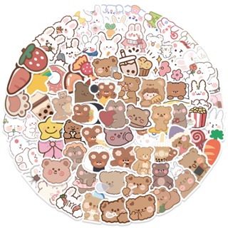 90PCS Cartoon White Bunny Rabbit Brown Bear Sticker Laptop Guitar Motorcycle Luggage Skateboard Kids Toy Stickers