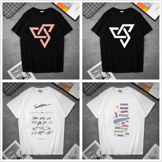 เสื้อยืดแขนสั้น พิมพ์ลายโลโก้ KPOP SEVENTEEN HOSHI WONWOO ทรงหลวม สําหรับผู้ชาย และผู้หญิง