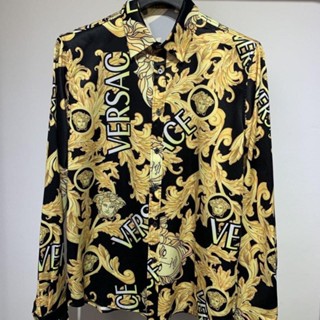 Versace เสื้อเชิ้ตแขนยาวลําลอง พิมพ์ลาย Medusa แบบเข้ารูป แฟชั่นสําหรับผู้ชาย