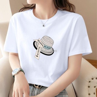 เสื้อยืดแขนสั้น ผ้าฝ้ายแท้ ทรงหลวม สีขาว แบบเป็นทางการ สําหรับผู้หญิง