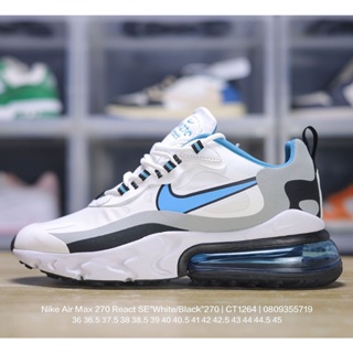 Nike Air Max 270 React SE "สีขาว/สีดํา" 270 Ria Racing Series รองเท้าผ้าใบ รองเท้าวิ่งจ๊อกกิ้ง