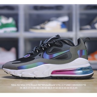 Nike Air Max 270 React SE "สีขาว/สีดํา" 270 Ria Racing Series รองเท้าผ้าใบ รองเท้าวิ่งจ๊อกกิ้ง