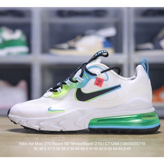 Nike Air Max 270 React SE "สีขาว/สีดํา" 270 Ria Racing Series รองเท้าผ้าใบ รองเท้าวิ่งจ๊อกกิ้ง