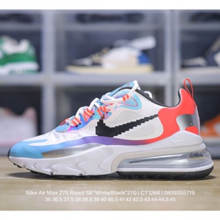 Nike Air Max 270 React SE "สีขาว/สีดํา" 270 Ria Racing Series รองเท้าผ้าใบ รองเท้าวิ่งจ๊อกกิ้ง