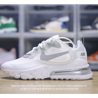 Nike Air Max 270 React SE "สีขาว/สีดํา" 270 Ria Racing Series รองเท้าผ้าใบ รองเท้าวิ่งจ๊อกกิ้ง