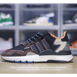 Adidas Originals 2019 NITJogger Boost "White/Blue/Brown/Road Sign" Night Jogger Series Popcorn High Elastic Retro Casual Sports Joker รองเท้าวิ่ง