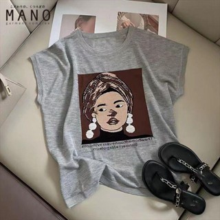 Mano เสื้อยืดแขนสั้น เอวสูง ทรงหลวม เข้ากับทุกการแต่งกาย แฟชั่นฤดูร้อน สไตล์ยุโรป สําหรับผู้หญิง