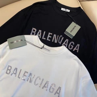 Balenciaga เสื้อยืดแขนสั้น ผ้าฝ้าย ทรงหลวม ประดับเพชรเทียม ระดับไฮเอนด์ สําหรับผู้ชาย และผู้หญิง