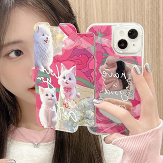 เคสโทรศัพท์มือถือหนังนิ่ม ฝาพับกระจก กันกระแทก ลายลูกสุนัข แมวน่ารัก สีชมพู สําหรับ iPhone 14PROMAX 12PROMAX 11 11PROMAX 13PROMAX 14 14PRO