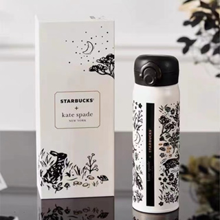 [ในสต็อก] Starbucks กระต่ายขาวดำ 2023 ถ้วยร้อนล่าสุด Starbucks และ KateSpade ร่วมมือ THERMOS ถ้วยท่องเที่ยวลายนูน 3D ใหม่ล่าสุด 500ml ถ้วยเย็น