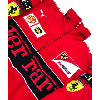 F1 เสื้อแจ็กเก็ตแขนยาว ผ้าฝ้าย ปักลาย Ferrari Team สีแดง แฟชั่นฤดูใบไม้ร่วง ฤดูหนาว สําหรับแข่งรถจักรยานยนต์