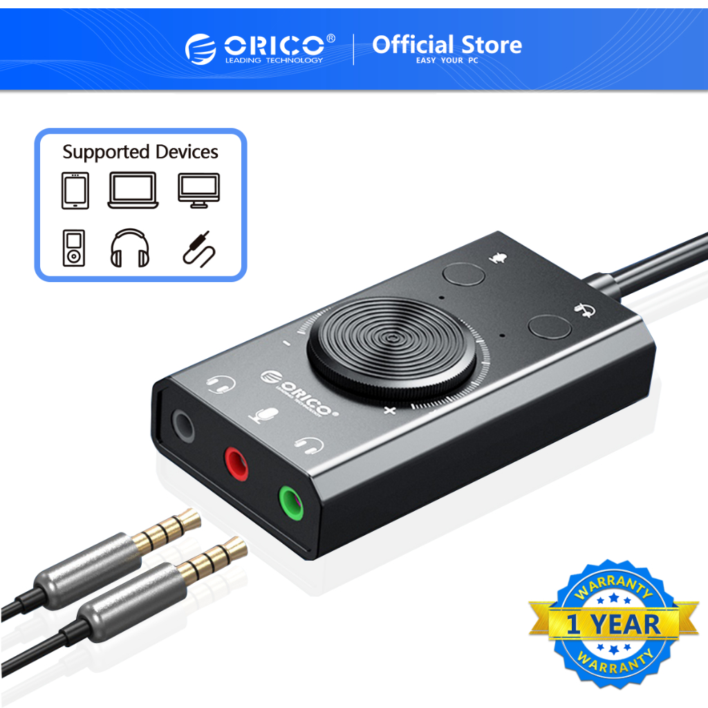 ราคาและรีวิวORICO การ์ดเสียงภายนอก USB พร้อมพอร์ตชุดหูฟัง ไมโครโฟน พอร์ตแจ็ก อะแดปเตอร์ 3.5 มม. สวิตช์ปิดเสียง ปรับระดับเสียงอิสระ (SC2)