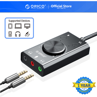 เช็ครีวิวสินค้าORICO การ์ดเสียงภายนอก USB พร้อมพอร์ตชุดหูฟัง ไมโครโฟน พอร์ตแจ็ก อะแดปเตอร์ 3.5 มม. สวิตช์ปิดเสียง ปรับระดับเสียงอิสระ (SC2)
