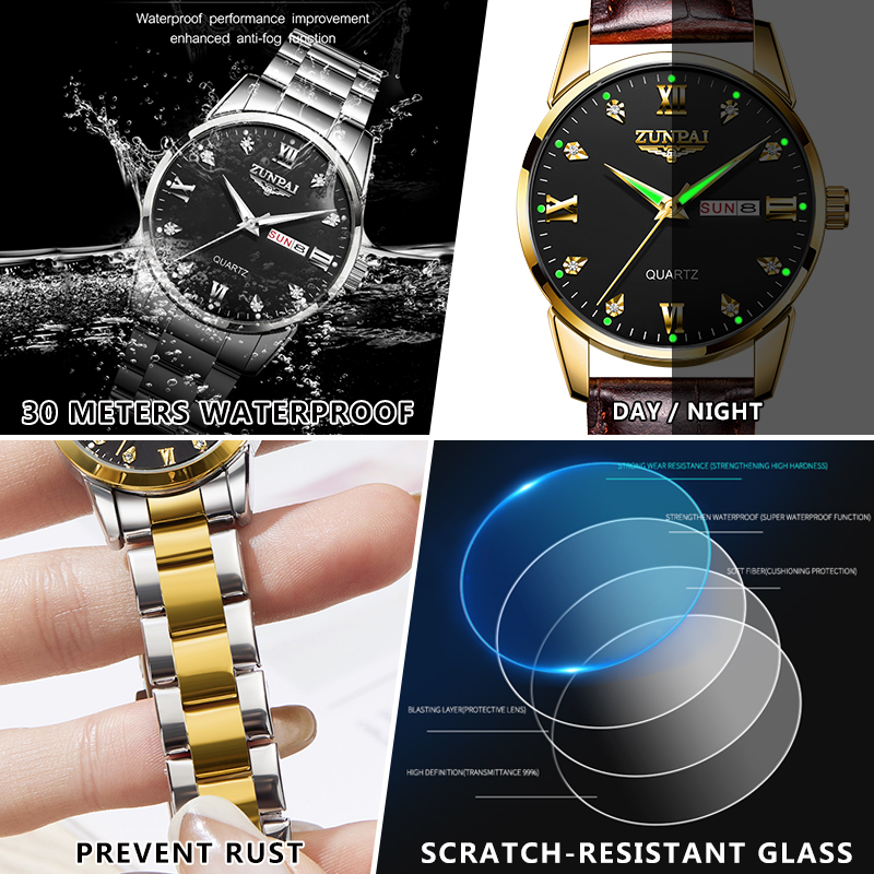 ภาพสินค้าWISHDOIT x ZUNPAI 100%ของแท้ นาฬิกาผู้ชายกันน้ำได้ สายสเตนเลส พร้อมกล่อง ดูเวลา ดูวันที่ เรืองแสง รับประกัน 3 ปี Men's Watch Waterproof 100%Original จากร้าน wishdoit.th บน Shopee ภาพที่ 7