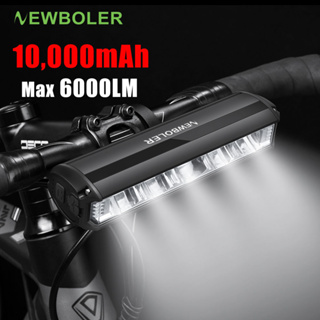 NEWBOLER 6000 Lumen Super Bright จักรยานไฟหน้า 10000mAh USB ชาร์จไฟหน้าจักรยาน IPX6 ไฟฉายกันน้ำอลูมิเนียมเชลล์จักรยานเสือภูเขาถนนจักรยาน