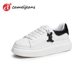 Cameljeans รองเท้าผ้าใบลําลอง พื้นแบน สีขาว ขนาดเล็ก สําหรับสตรี