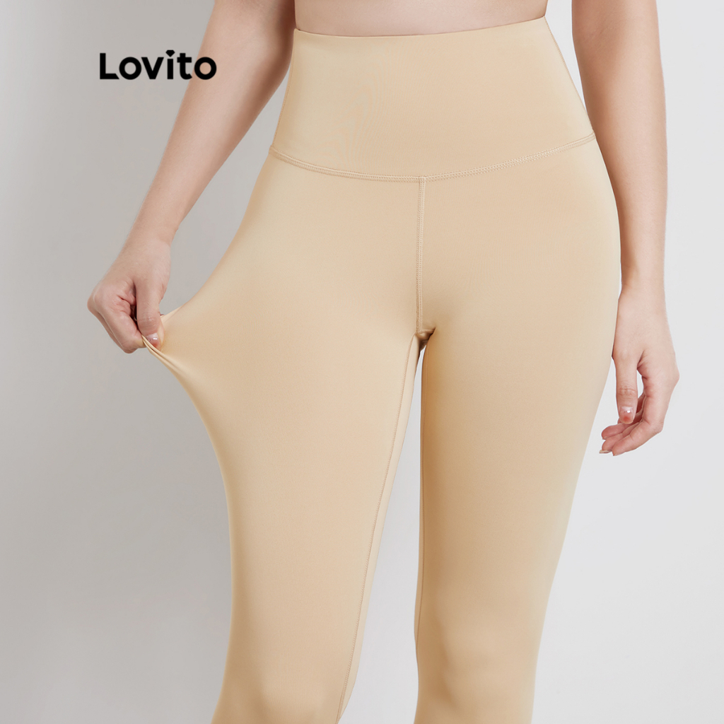 ภาพสินค้าLovito กางเกงโยคะ เล่นกีฬา เอวสูง สีพื้น L02044 (ฟ้าอ่อน/ชมพู/ดำ/น้ำเงินเข้ม/เทา/เขียว/ม่วง ) จากร้าน lovito.th บน Shopee ภาพที่ 6