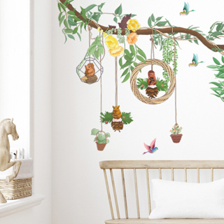 【Zooyoo】สติ๊กเกอร์ติดผนัง Potted feather green leaf wall decorative painting stickers