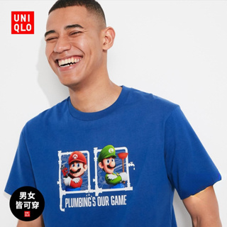 Uniqlo เสื้อยืดแขนสั้น พิมพ์ลายภาพยนตร์ Mario Brothers สําหรับผู้ชาย และผู้หญิง 459219