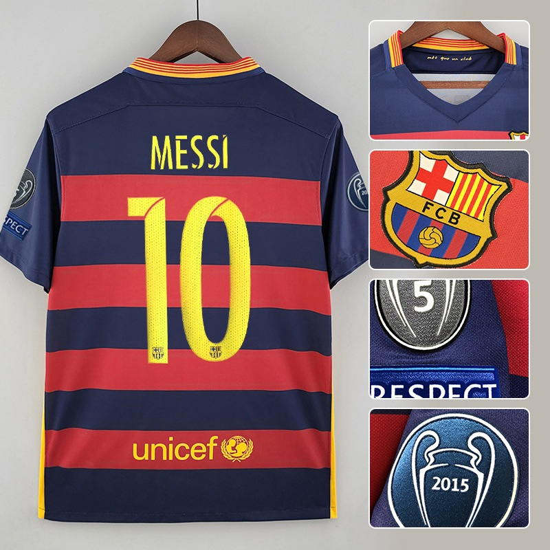 เสื้อกีฬาแขนสั้น-ลายทีมชาติฟุตบอล-barcelona-jersey-messi-เลือกลายได้-สไตล์เรโทร-ไซซ์-15-16