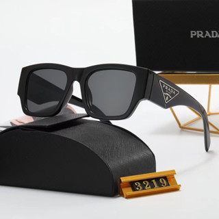 แว่นตากันแดด PRADA ทรงสี่เหลี่ยม หรูหรา สีดํา สําหรับผู้หญิง และผู้ชาย 2023 3219