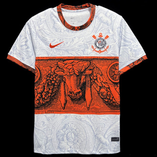 เสื้อกีฬาแขนสั้น ลายทีมชาติฟุตบอล Corinthians Flower สีขาว สีส้ม ไซซ์ S - 2XL เบอร์ 23-24