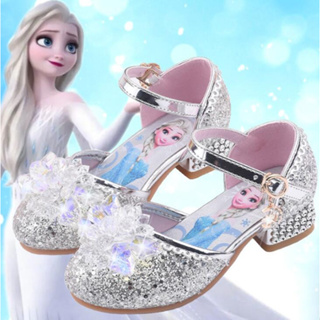 Disney รองเท้าส้นสูง รองเท้าเต้นรํา เจ้าหญิงเอลซ่า คริสตัล สีชมพู สีฟ้า สําหรับเด็กผู้หญิง