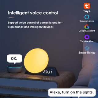 Tuya นาฬิกาปลุกดิจิทัล WiFi RGB วิทยุ FM พร้อมแอพ Alexa Google Home Smart Life