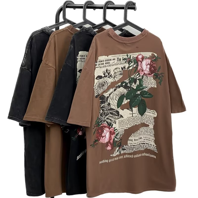 เสื้อยืดแขนสั้นลําลอง-ผ้าฝ้าย-พิมพ์ลาย-ทรงหลวม-เข้ากับทุกการแต่งกาย-แฟชั่นฤดูร้อน-สไตล์อเมริกันเรโทร-สําหรับผู้ชาย