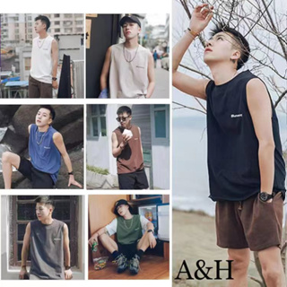 A&H เสื้อยืดคอกลมเกาหลีสำหรับผู้ชาย