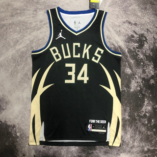 ใหม่ Season 23 Milwaukee Bucks สีดํา #เสื้อกีฬาบาสเก็ตบอล แขนกุด ลายทีม Antetokounmpo No.34 Au Version Hot Press 34