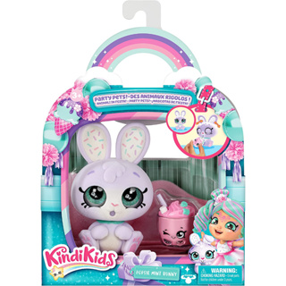 Kindi Kids Party Popsie Collectible Pet Bunny for Peppa Mimi Mint Dolls. with Blinking Eyes, Moving Ears and Milkshake Accessory 50280 Kindi ตุ๊กตากระต่าย Peppa Mimi Mint พร้อมตากระพริบ อุปกรณ์เสริม สําหรับเก็บสะสม 50280