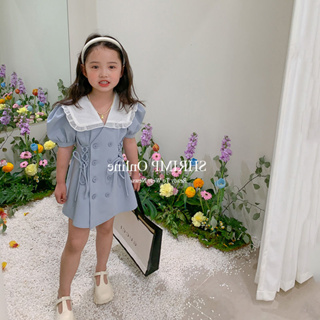 【ชุดเด็กผู้หญิง】ชุดเดรสแขนพัฟ คอปก ขนาดใหญ่ สไตล์เกาหลี แฟชั่นฤดูร้อน สําหรับเด็กผู้หญิง 2023