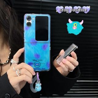 เคสโทรศัพท์มือถือ PC แข็ง แบบใส กันกระแทก ลายการ์ตูน Sulley น่ารัก พร้อมสายโซ่คล้อง สําหรับ Oppo Find N2 Flip Case 3in1