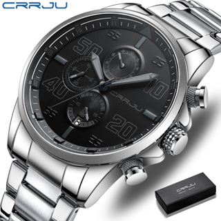 ของแท้ CRRJU นาฬิกาข้อมือควอตซ์แฟชั่น สายแสตนเลส โครโนกราฟ กันน้ํา สไตล์เรโทร สําหรับผู้ชาย 2307