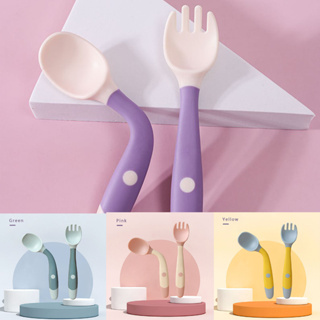 Kids Utensils Bendable Kids Silicone Spoons And Forks for Eat Spoon Utensil with Round Handle Flatware ซิลิโคนช้อนส้อมสำหรับเด็ก