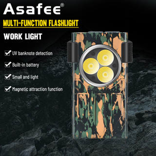 Asafee ไฟฉาย อเนกประสงค์ ความสว่างสูง ขนาดเล็ก แบบพกพา พวงกุญแจไฟ ปุ่มคู่ ไฟด้านข้าง ไฟฉาย แบบชาร์จ C-type