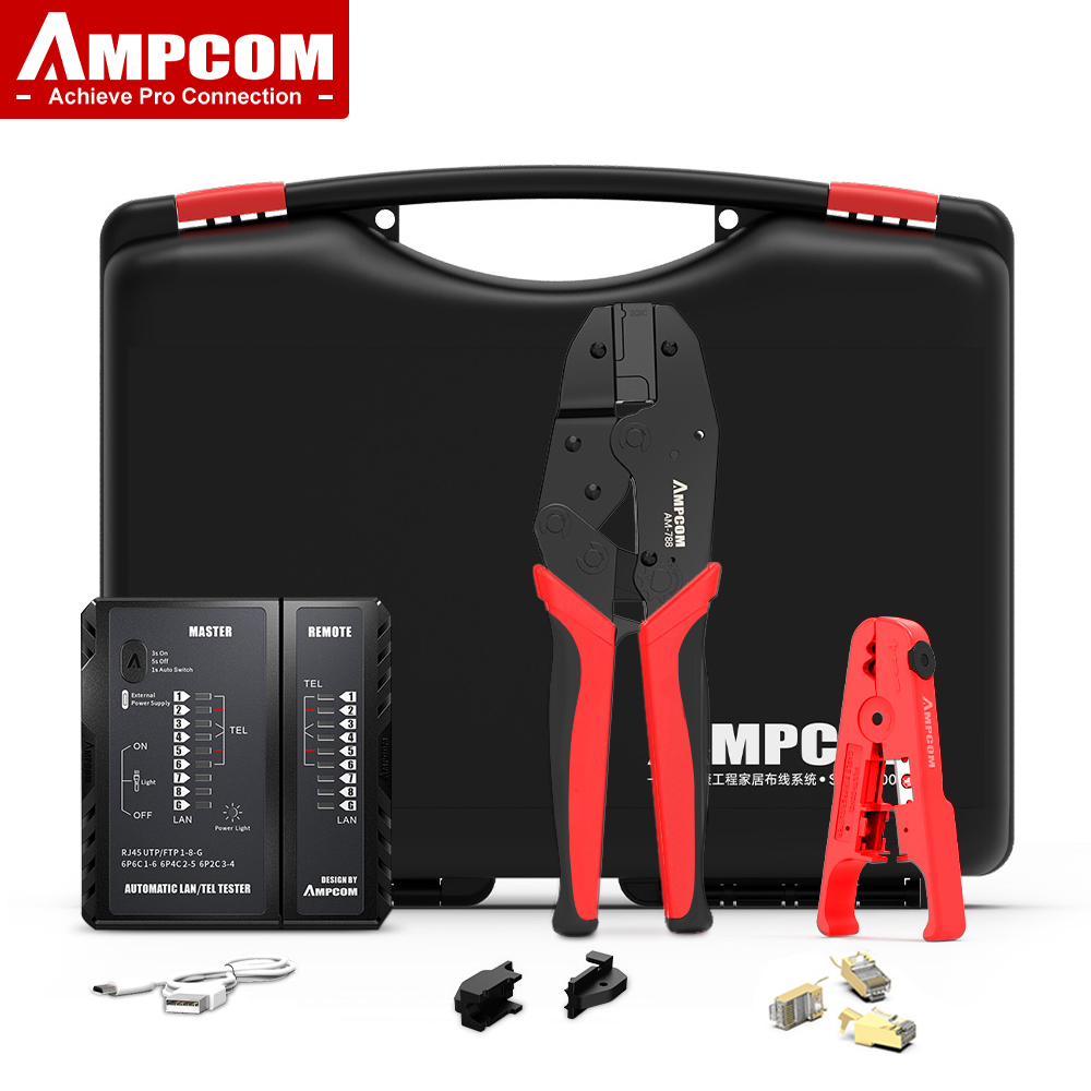 ampcom-cat7-ชุดเครื่องมือเครือข่าย-rj45-แบบมืออาชีพ-ตัวจีบ-cat7-ตัวเชื่อมต่อ-cat7-10-ชิ้น-เครื่องทดสอบสายเคเบิลเครือข่าย-เครื่องมือปอก