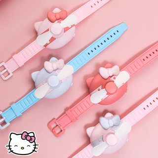 SANRIO Hello Kitty พัดลมนาฬิกาข้อมือ ซิลิโคน ลายการ์ตูนคิตตี้ สีชมพู น่ารัก ชาร์จ USB ปรับได้ ของขวัญวันเกิด สําหรับเด็กผู้หญิง