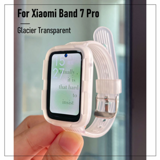 สินค้า 2 in 1 สายนาฬิกาข้อมือ TPU ใส ลายทาง พร้อมเคสป้องกัน สําหรับ Xiaomi Mi Band 7 Pro Mi Band 7 6 5 4 3