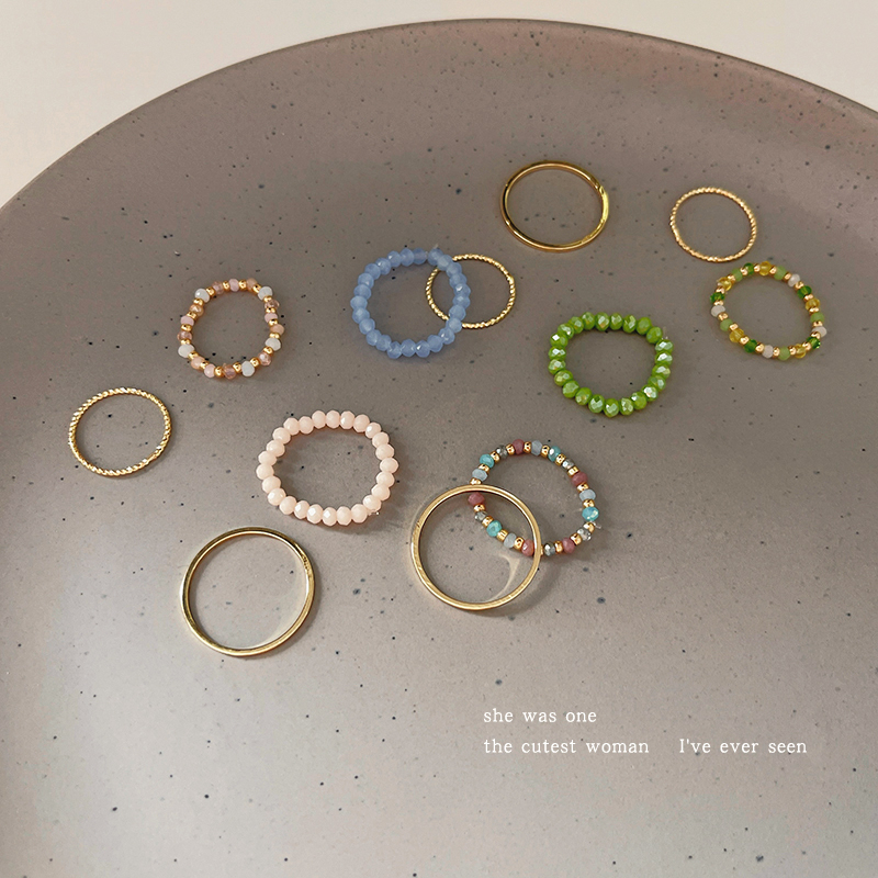 ชุดแหวนลูกปัดอะคริลิค-สีพื้น-แฟชั่นเรียบง่าย-สไตล์เกาหลีวินเทจ-สําหรับผู้หญิง-4-ชิ้น