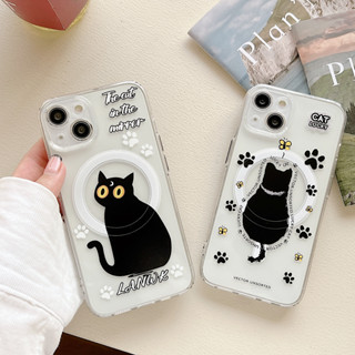 เคสแม่เหล็ก ลายแมวดํา LUCK CAT สําหรับ iPhone15 14 13 12 11