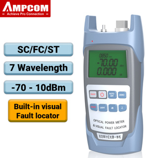Ampcom เครื่องวัดพลังงานแสงเบอร์ออปติคอล พร้อมตัวระบุตําแหน่งความผิดพลาดทางสายตา อุปกรณ์ทดสอบออปติก เชื่อมต่อ SC FC ST (-70~10dBm)