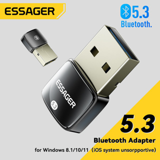 Essager อะแดปเตอร์ USB บลูทูธ 5.3 สําหรับลําโพง PC เมาส์ไร้สาย คีย์บอร์ด เครื่องรับสัญญาณเสียงเพลง บลูทูธ สีดํา